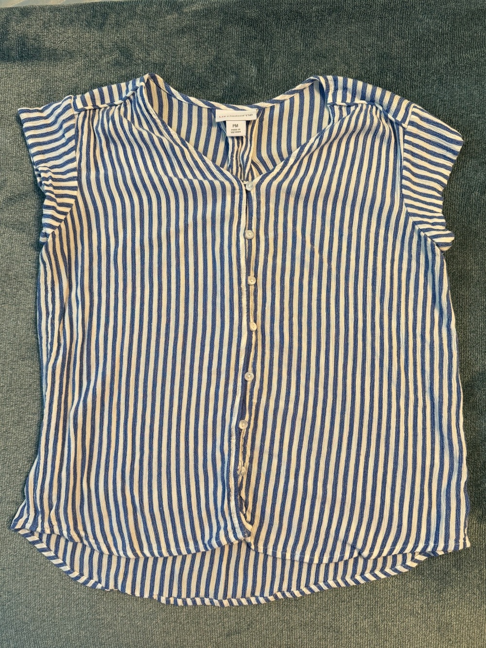 Liz Claiborne Blue and White Vertical Stripe Button-Front Blouse
